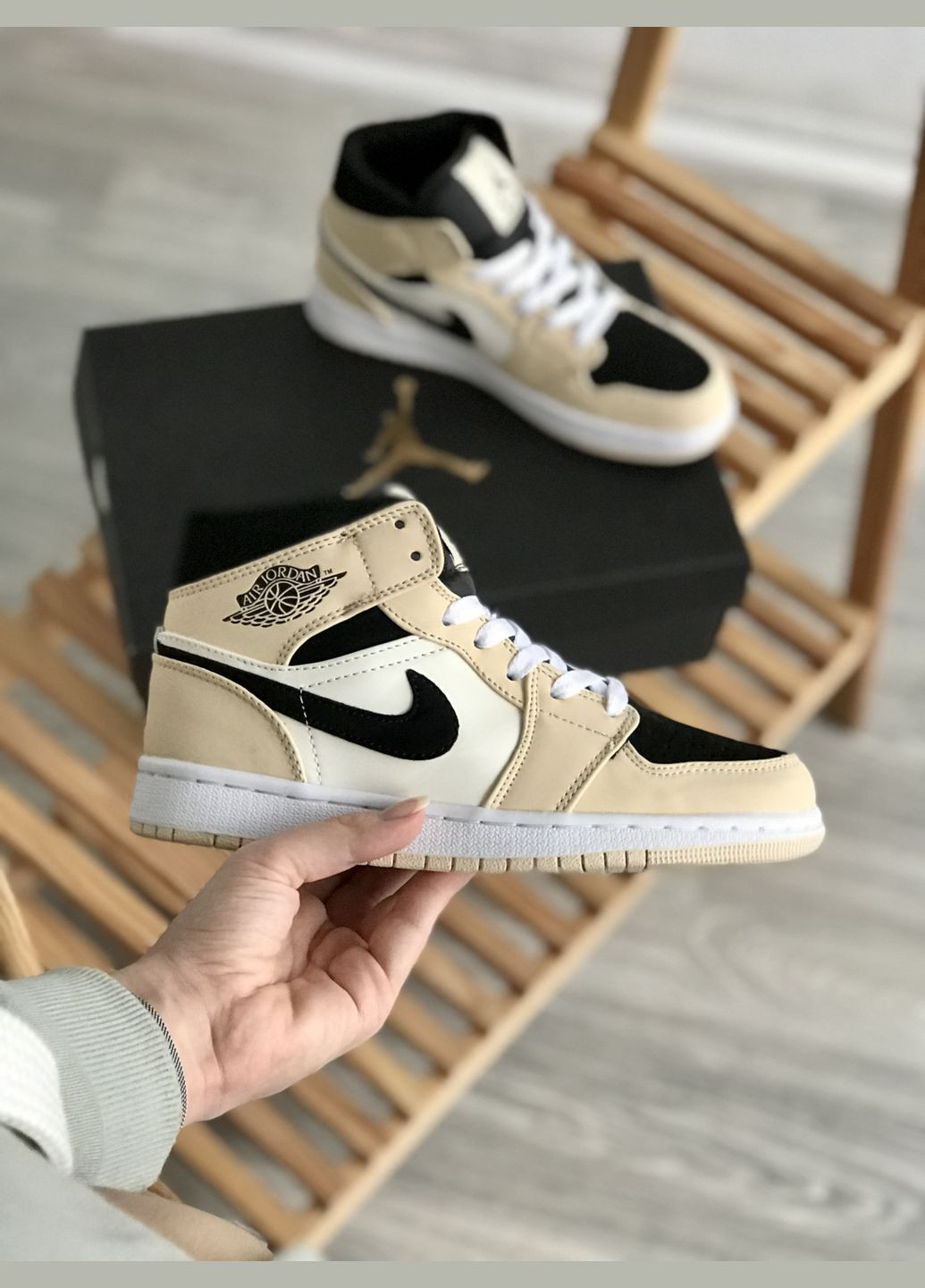 Бежеві всесезон кросівки чоловічі і жіночі nike air jordan retro 1 beige | найк аір джордан ретро 1 бежеві No Brand