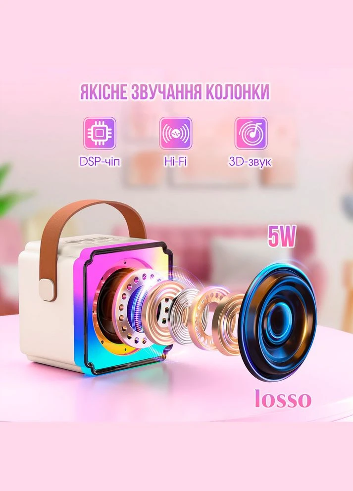 Караоке мікрофон з колонкою P8 Double бездротовий білий Losso (327041487)