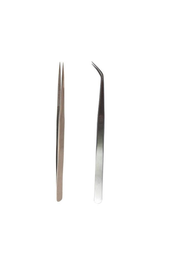 Набір пінцетів для нарощування вій Вигнутий 13,5 см + Прямий срібний Salon Professional (348430396)