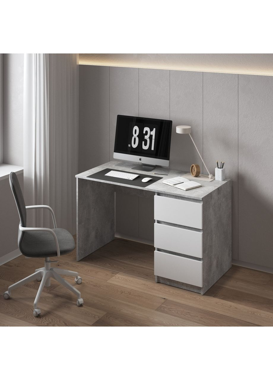 Стіл комп'ютерний, письмовий з 3 ящиками 1200x750x600 бетон/білий No Brand (358928679)