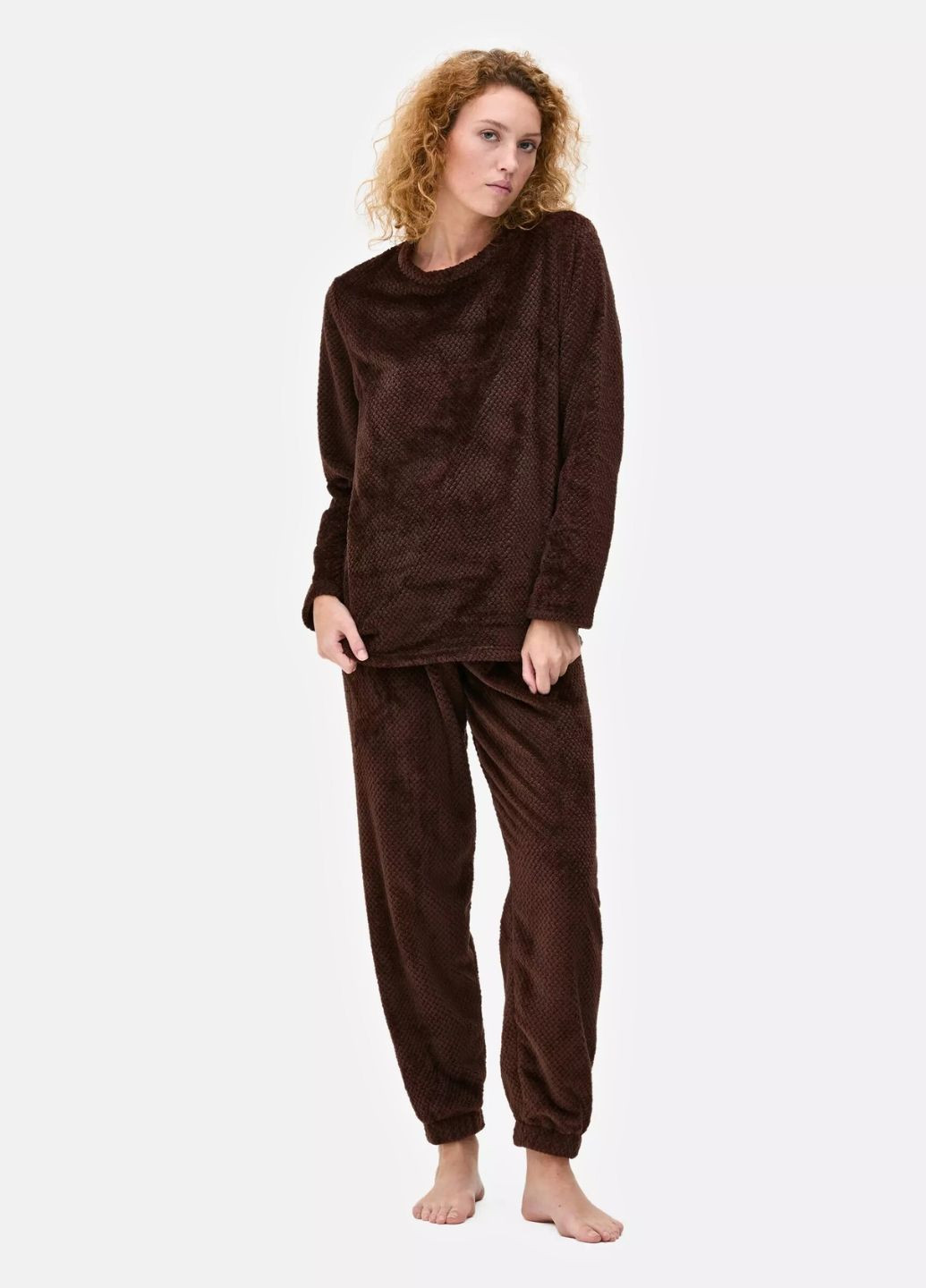 Коричневая зимняя плюшевые пижамные штаны fleece pyjama Primark