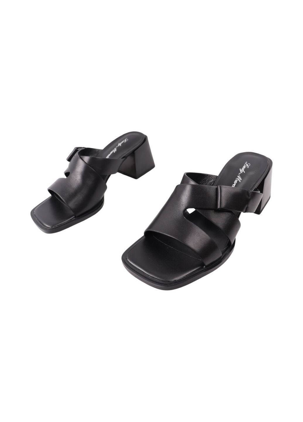 Черные шлепанцы женские черные натуральная кожа Lady Marcia