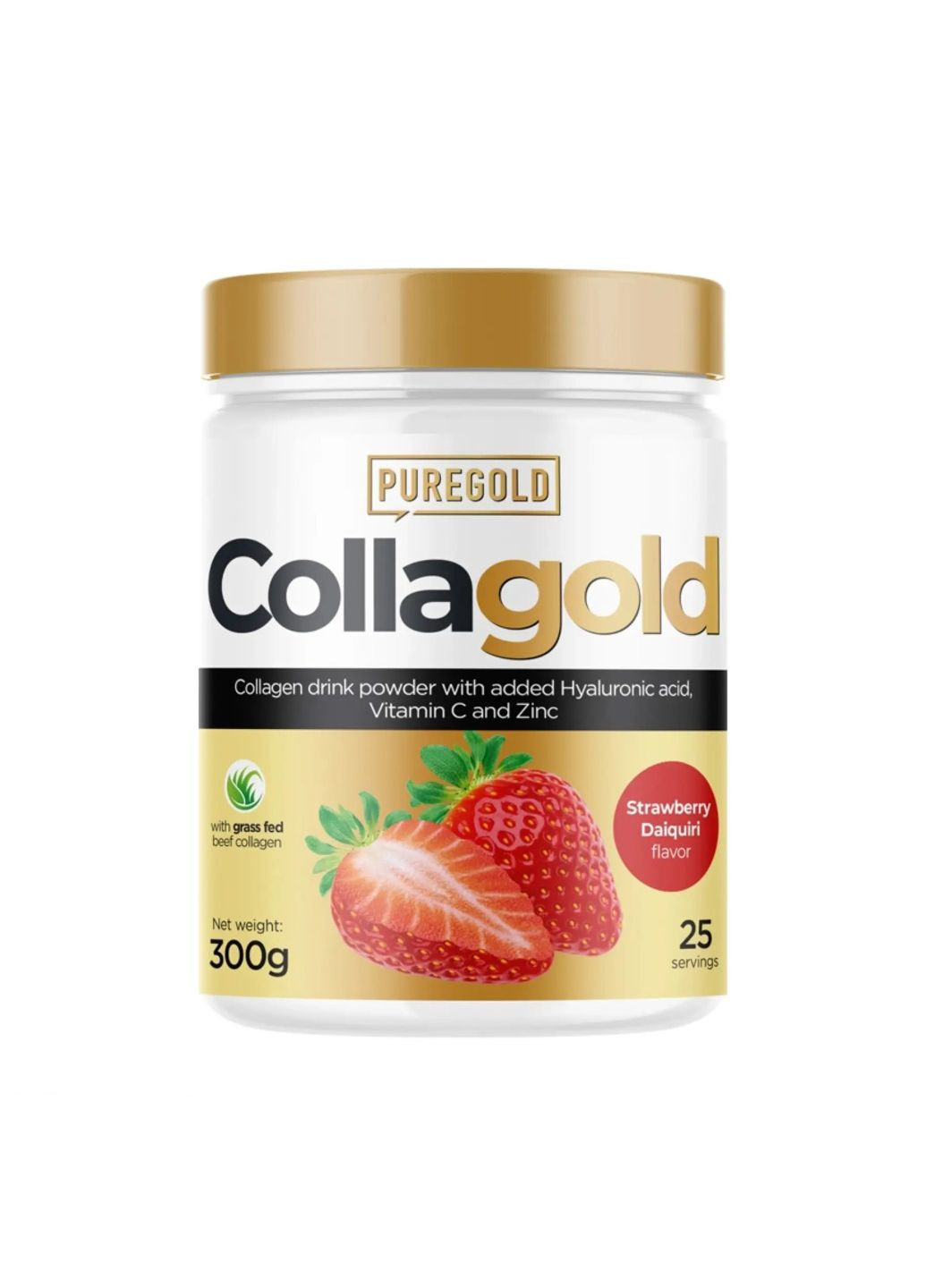Collagold - 300g Strawberry Daiquiri (полуничний коктейль) колагеновий порошок з гіалуроновою кислотою Pure Gold Protein (292314743)