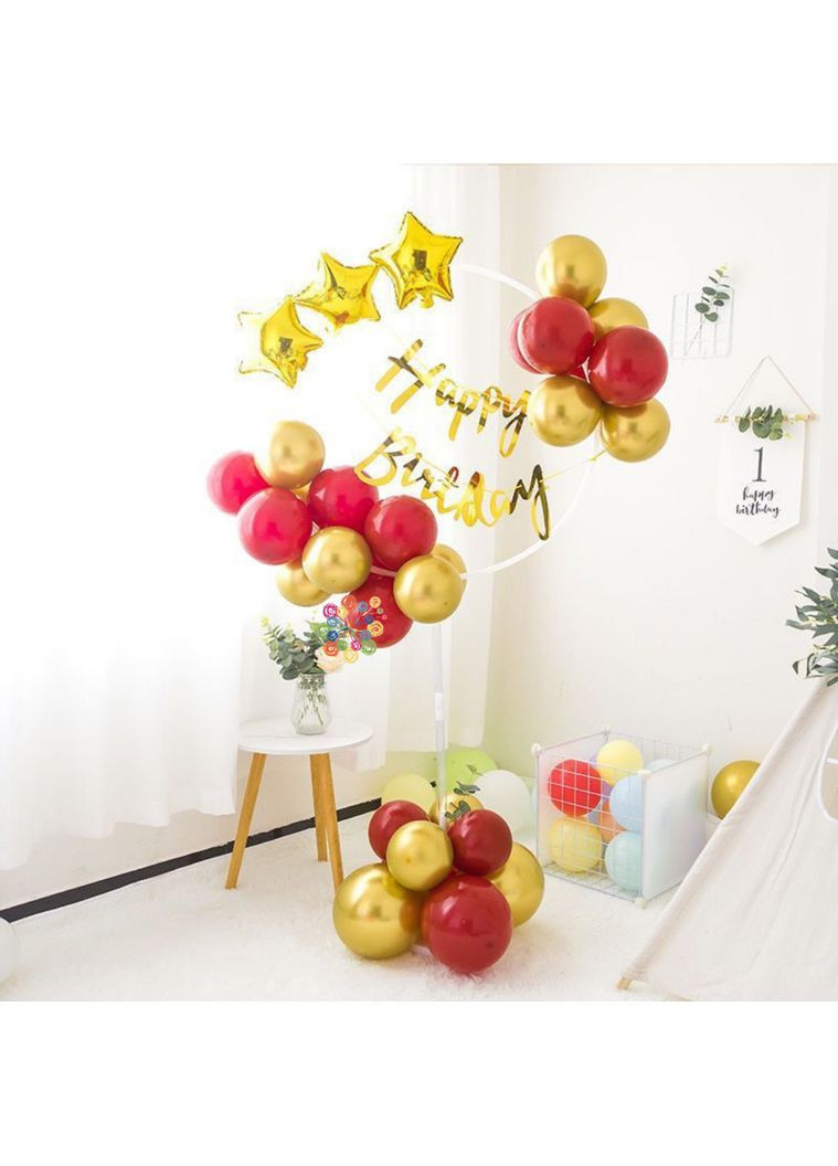 Набір куль зі стійкою коло та написом Яскравий день народження Червоний та золото No Brand (358932685)