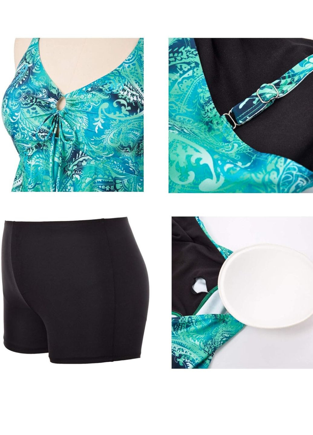 Блакитний літній жіночий купальник-сукня hanna nikole tankini plus size з коригуючим ефектом (8179) роздільний, танкіні FS