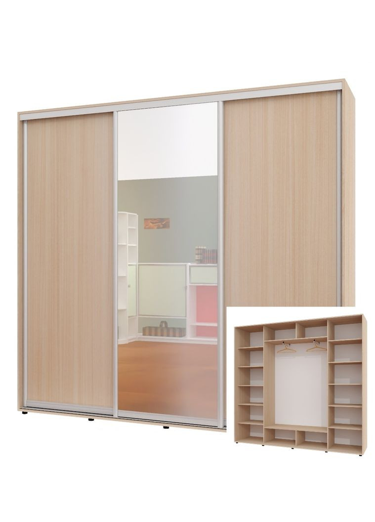 Шафа-купе тридверна 270*45*230 см Дуб молочний 3 двері ДСП + Дзеркало + ДСП ШК-05 Алекса (360479498)