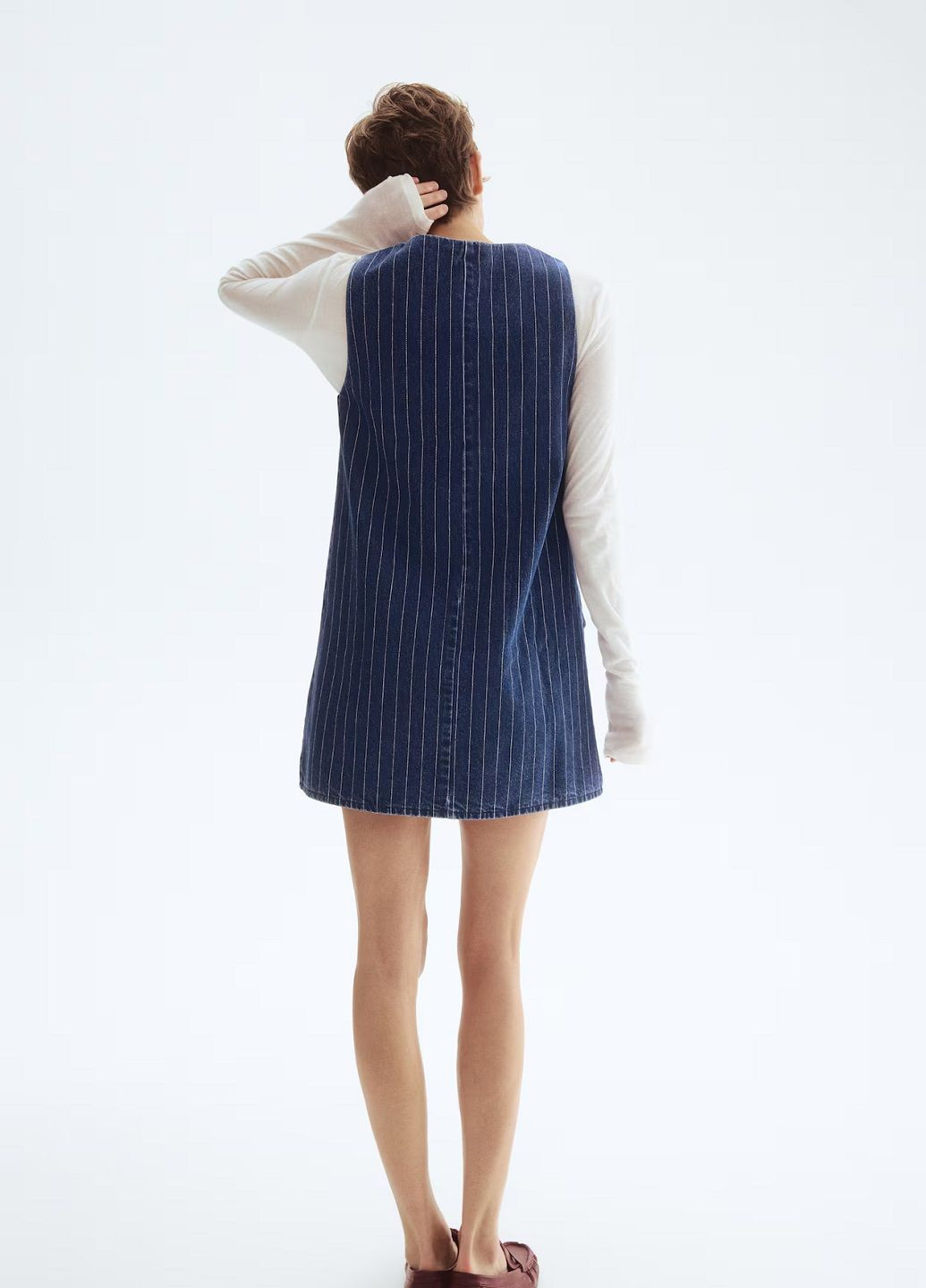 Синее джинсовое платье H&M в полоску