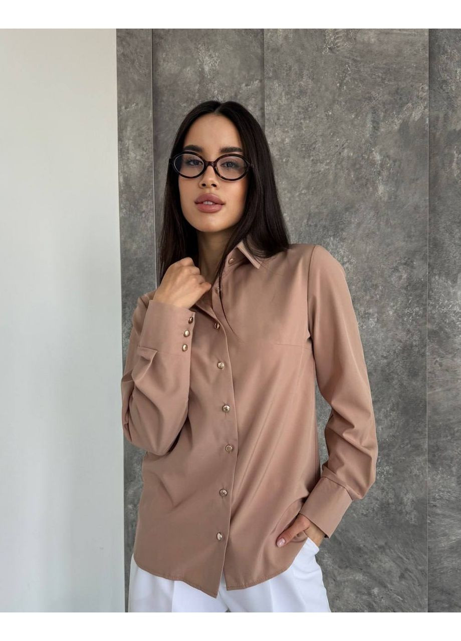 Бежева блузка софт на ґудзиках з рукавами Україна