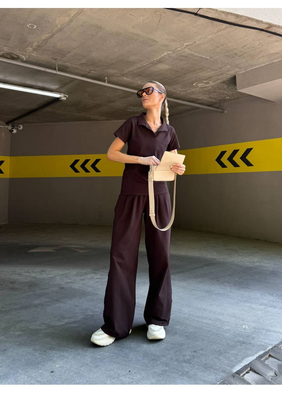 Комфортный женский костюм с прямыми брюками и поло Україна (355803472)