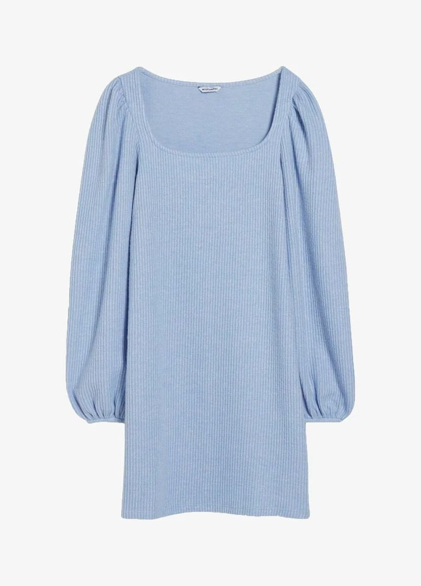 Блакитна кежуал сукня у рубчик з вирізом C&A однотонна