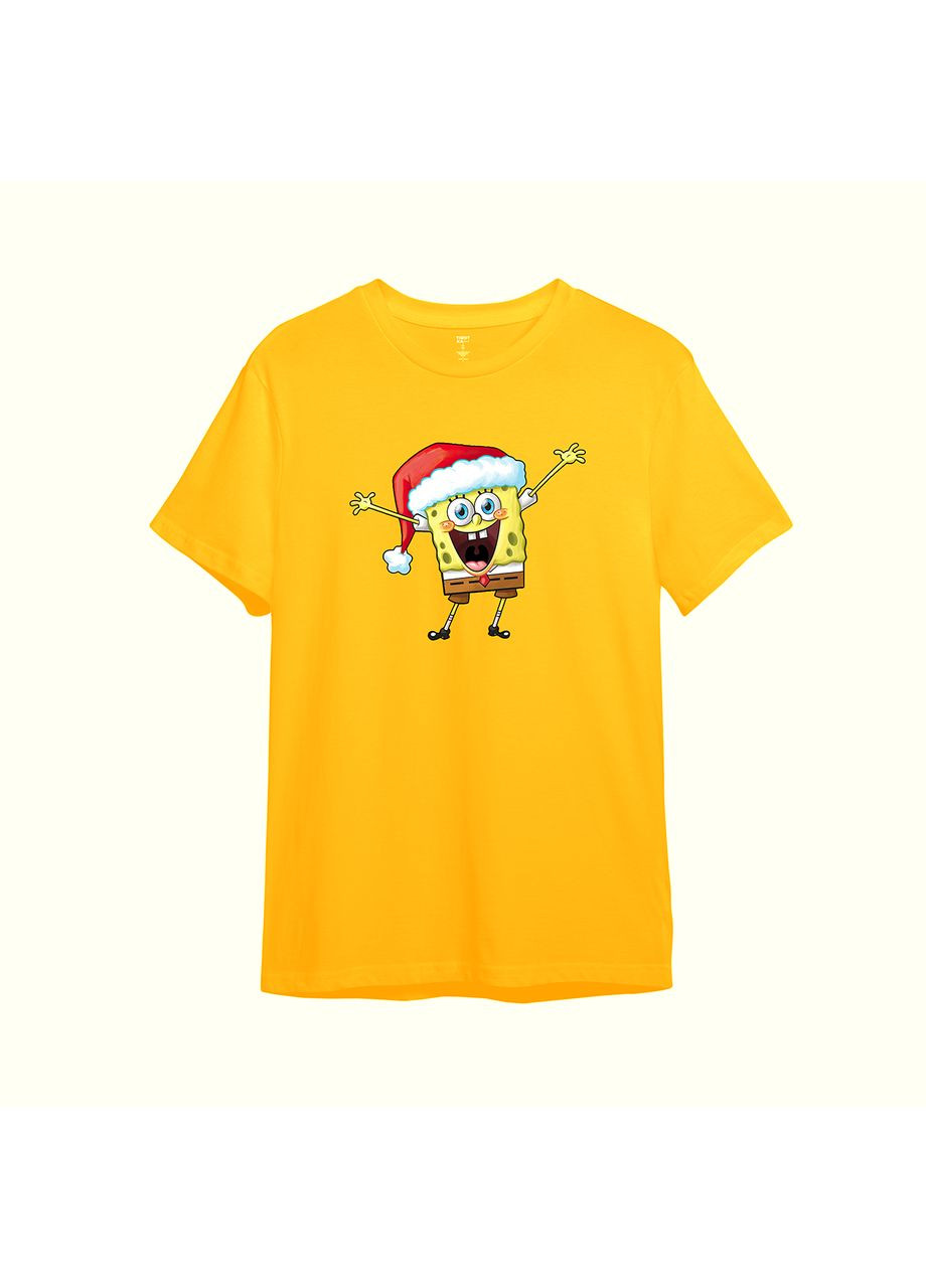 Оранжевая демисезонная детская новогодняя футболка с принтом "счастливая губка". губка боб квадратные штаны (10196486214) ТiШОТКА