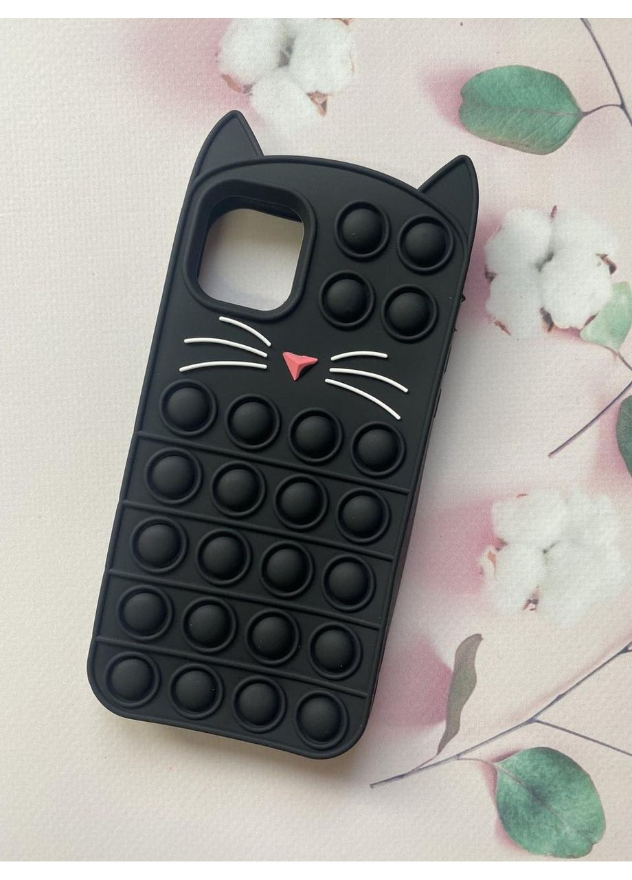 Силіконовий чохол Поп іт Антистрес Поп-Іт Pop It для iPhone 11 Попіт Котик Чорний Creative (359490897)