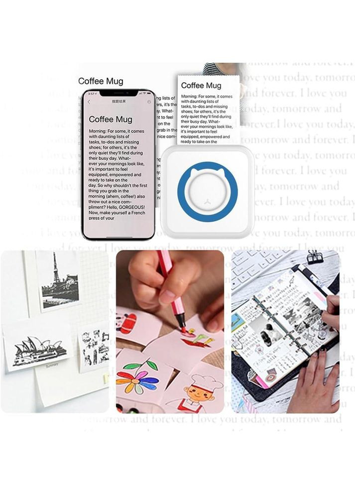 Портативний Bluetooth термопринтер для смартфона 57×30 мм, з акумулятором, біло-синій + 1 рулон термопаперу China (354827581)