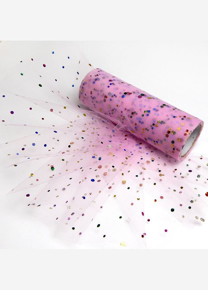 Фатин з блиском, сітчаста стрічка, 15 см, кольоровий горошок, рожевий No Brand (340483113)