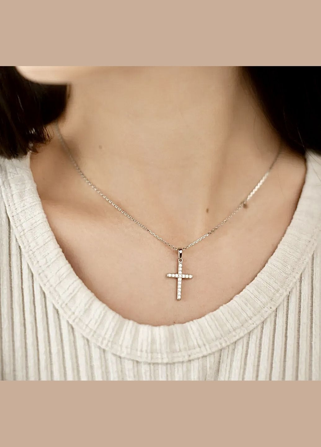 Срібний хрестик із кубічним цирконієм покритий родієм Family Jewelry House (324260851)