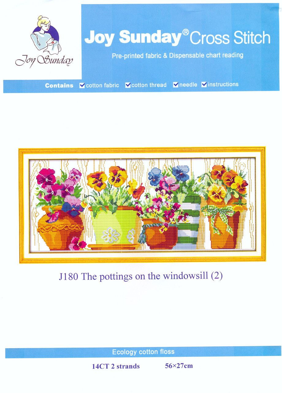 Набор для вышивания по нанесённой на канву схеме "The pottings on the windows 2". AIDA 14CT printed 56*27 см Joy Sunday (313613198)