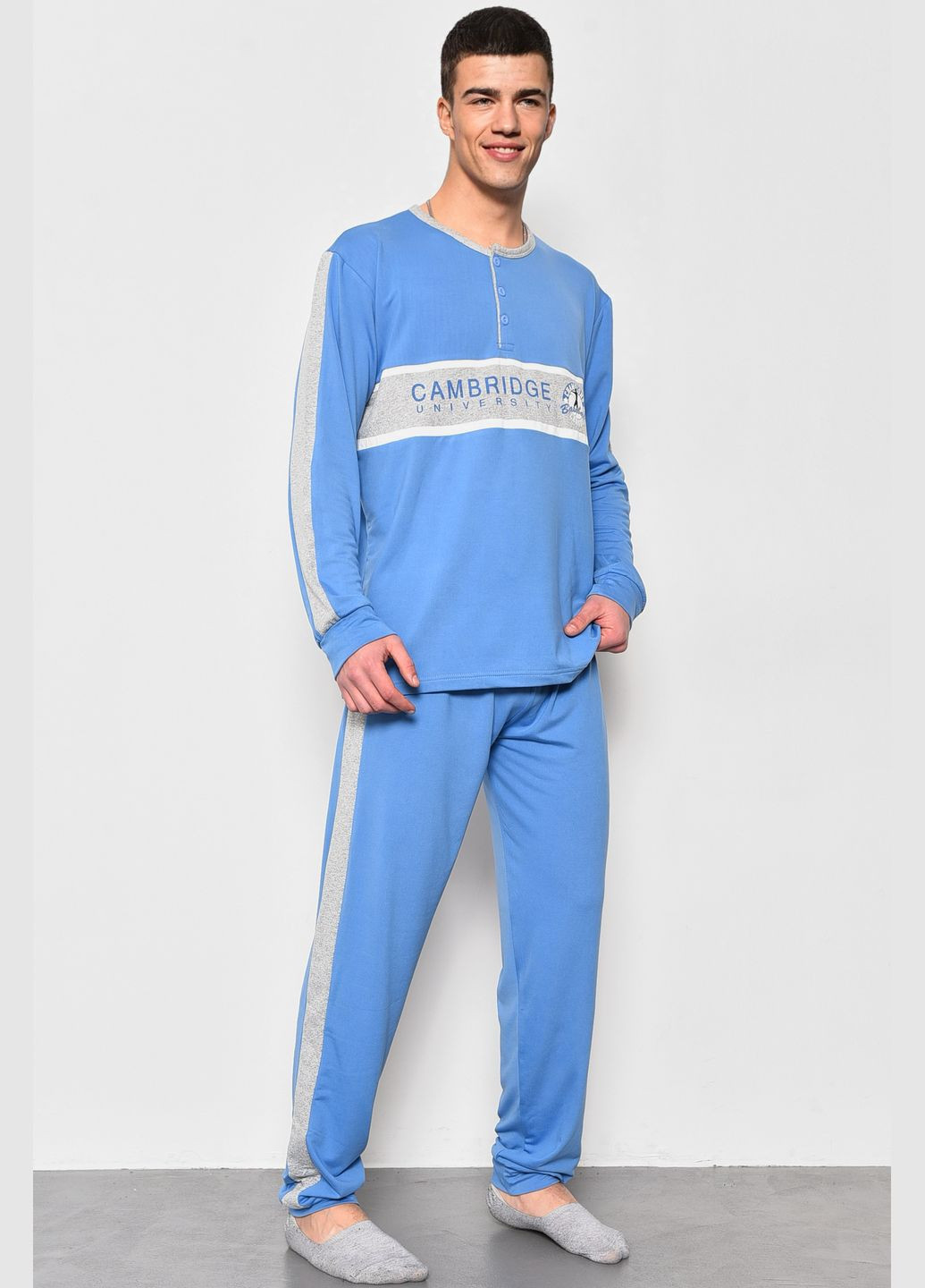 Пижама мужская на флисе полубатальная голубого цвета Let's Shop (280199007)