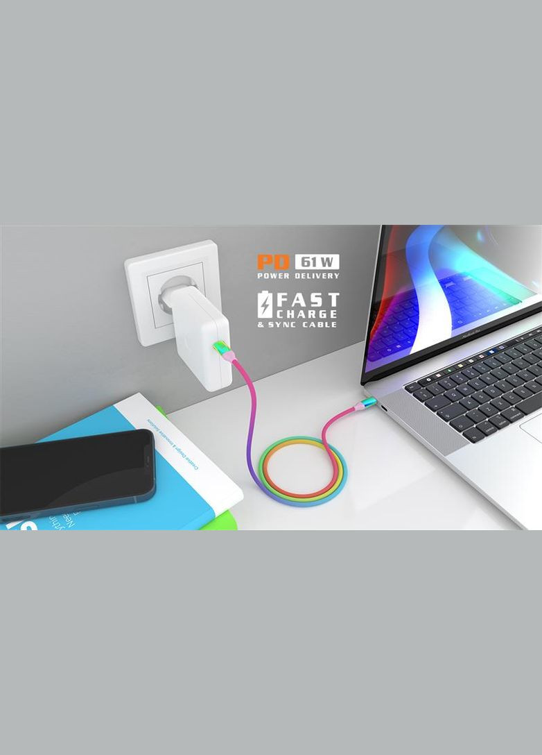 Кабель Premium Type-C USB - USB Type-C (M/M), 1 м, Rainbow (EL123500053) Real-El (341487106)
