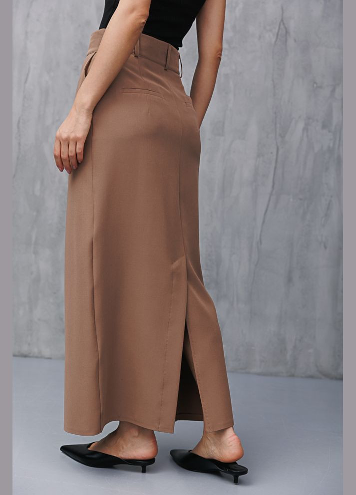 Бежевая длинная юбка-карандаш из костюмки темно-бежевая Arjen