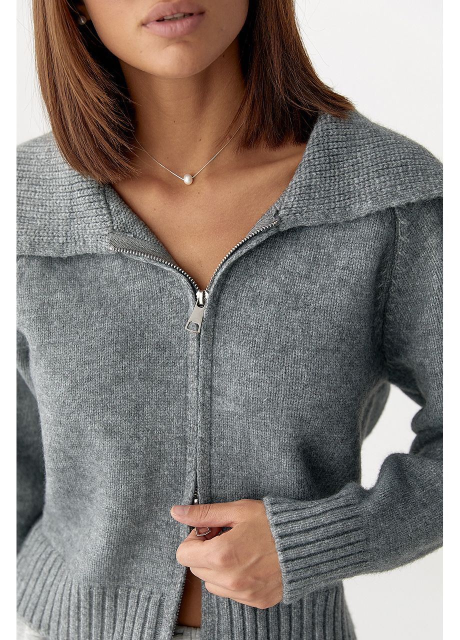 В'язаний вкорочений кардиган жіночий на блискавці - кремовий колір Lurex (361056633)