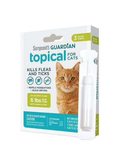 Sergeant’s Cats ГАРДИАН капли от блох, клещей, комаров для кошек от 2.7кг, 1.4мл, 3 шт.уп, цена за 1 пипетку (2100058428011) Guardian (343582368)