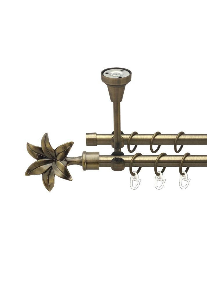 Карниз Флоріта металевий дворядний відкритий до стелі гладка труба Антик 16\16 мм 300 см (00-00016990) ORVIT (300281120)