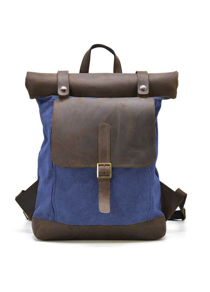 Рол-ап рюкзак из кожи и синий канвас RKc-5191-3md TARWA (328449989)