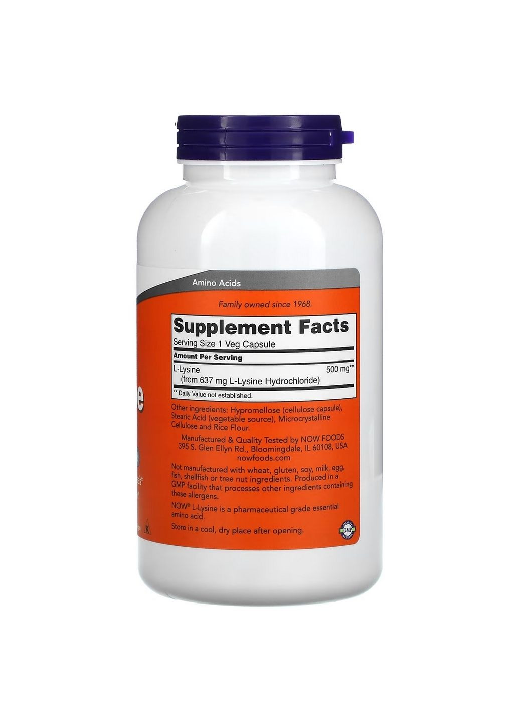 Амінокислота L-Lysine 500 mg, 250 капсул Now (294927150)