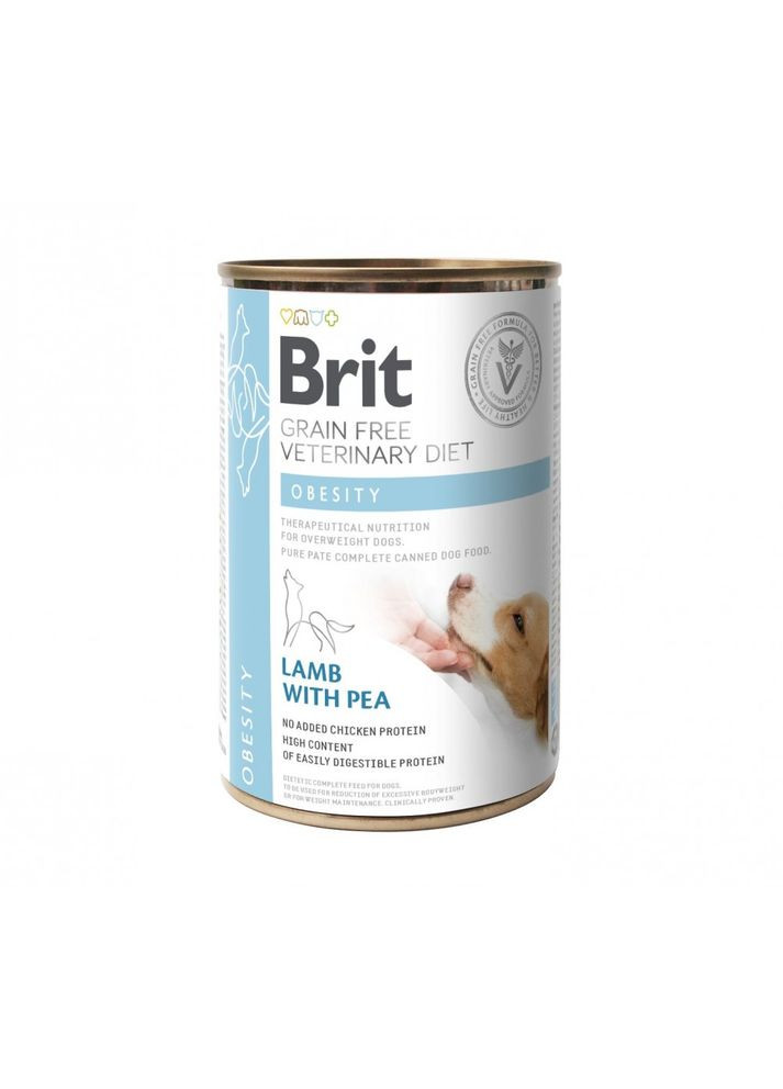 Вологий корм Grain Free Veterinary Diets Obesity для собак при ожирінні та надмірній вазі з ягням та зеленим горошком 4 Brit (362702580)