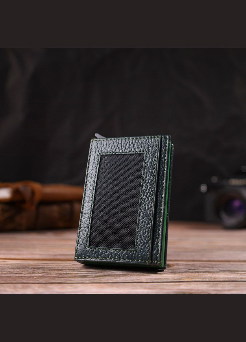 Картхолдер унісекс у три складання з автоматичним механізмом з натуральної шкіри флотар 21932 Зелений Canpellini (329147948)