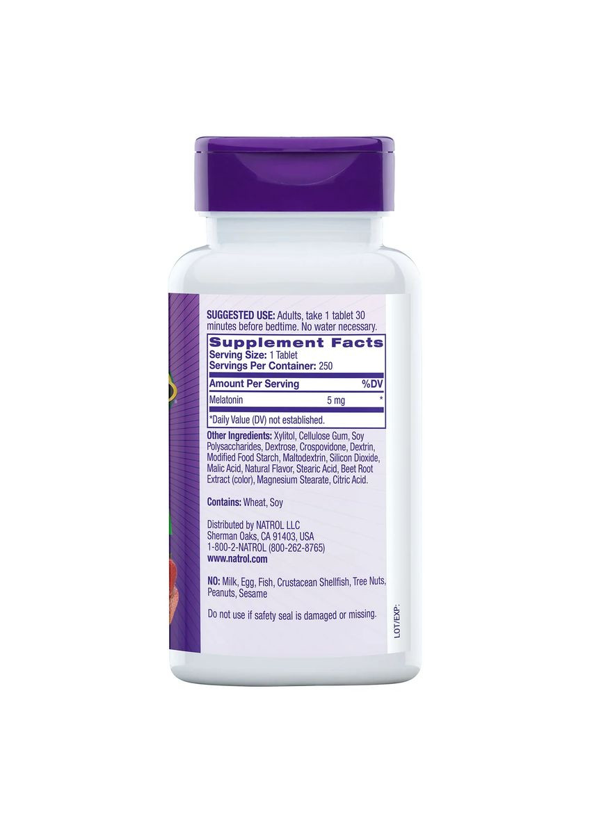 Мелатонін для сну та відновлення 5 мг - 250 таблеток полуничний смак Natrol (317292128)