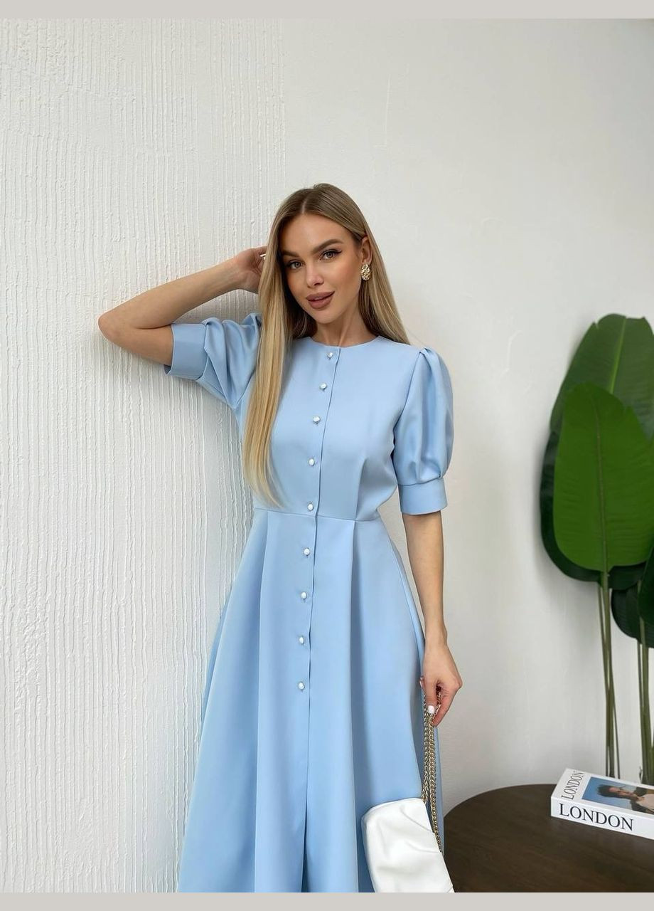Голубое праздничный, повседневный, вечернее платье из костюмной ткани – элегантность в каждой детали. а-силуэт, рубашка queensleep_7km однотонное