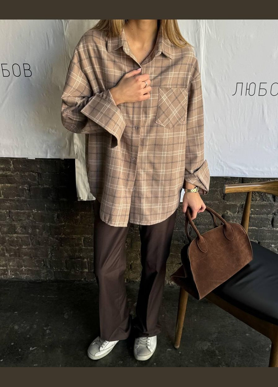 Светло-коричневая кэжуал рубашка в клетку JUGO с длинным рукавом