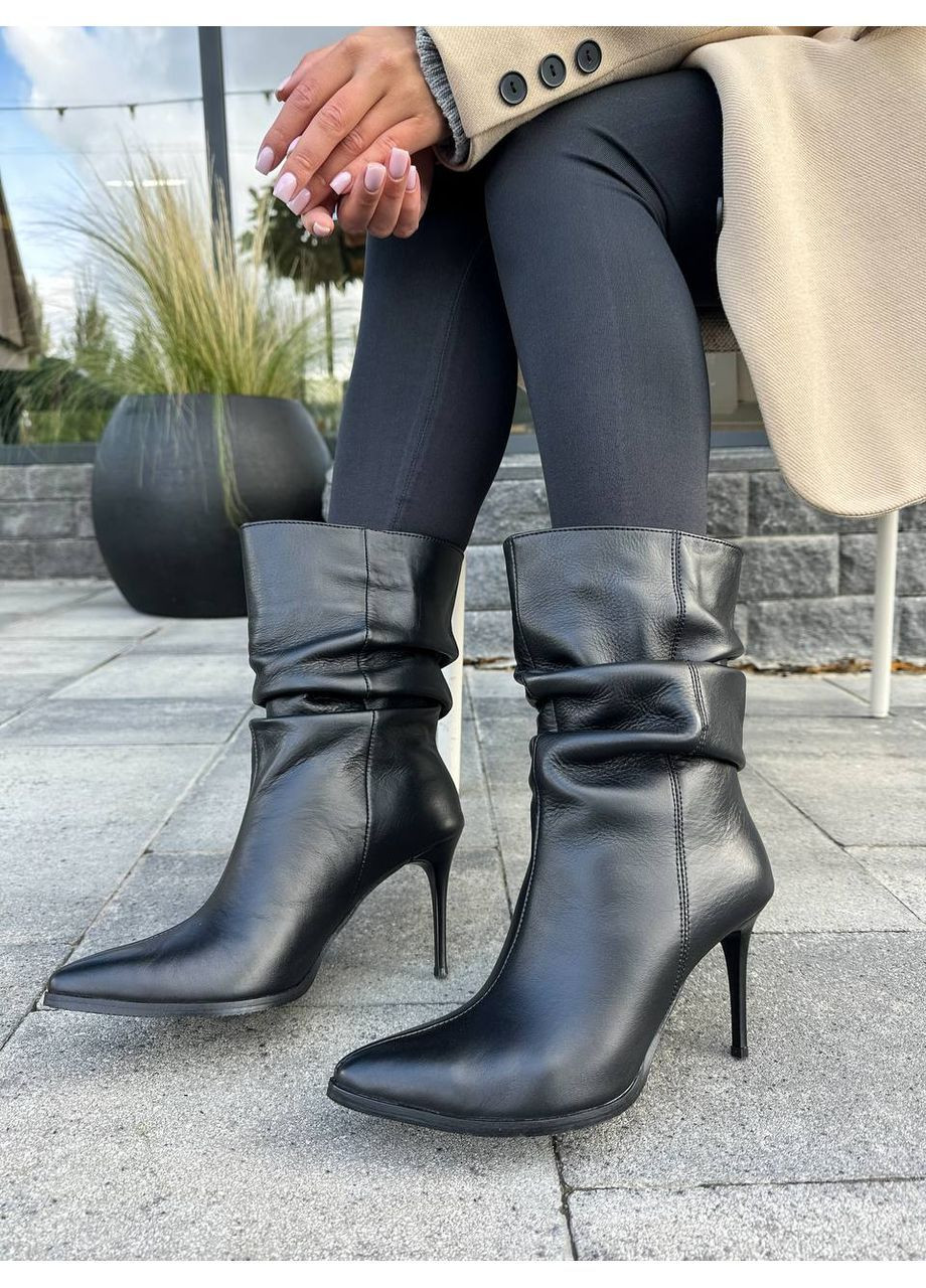 Чорні зимня стильні жіночі ботильйони No Brand