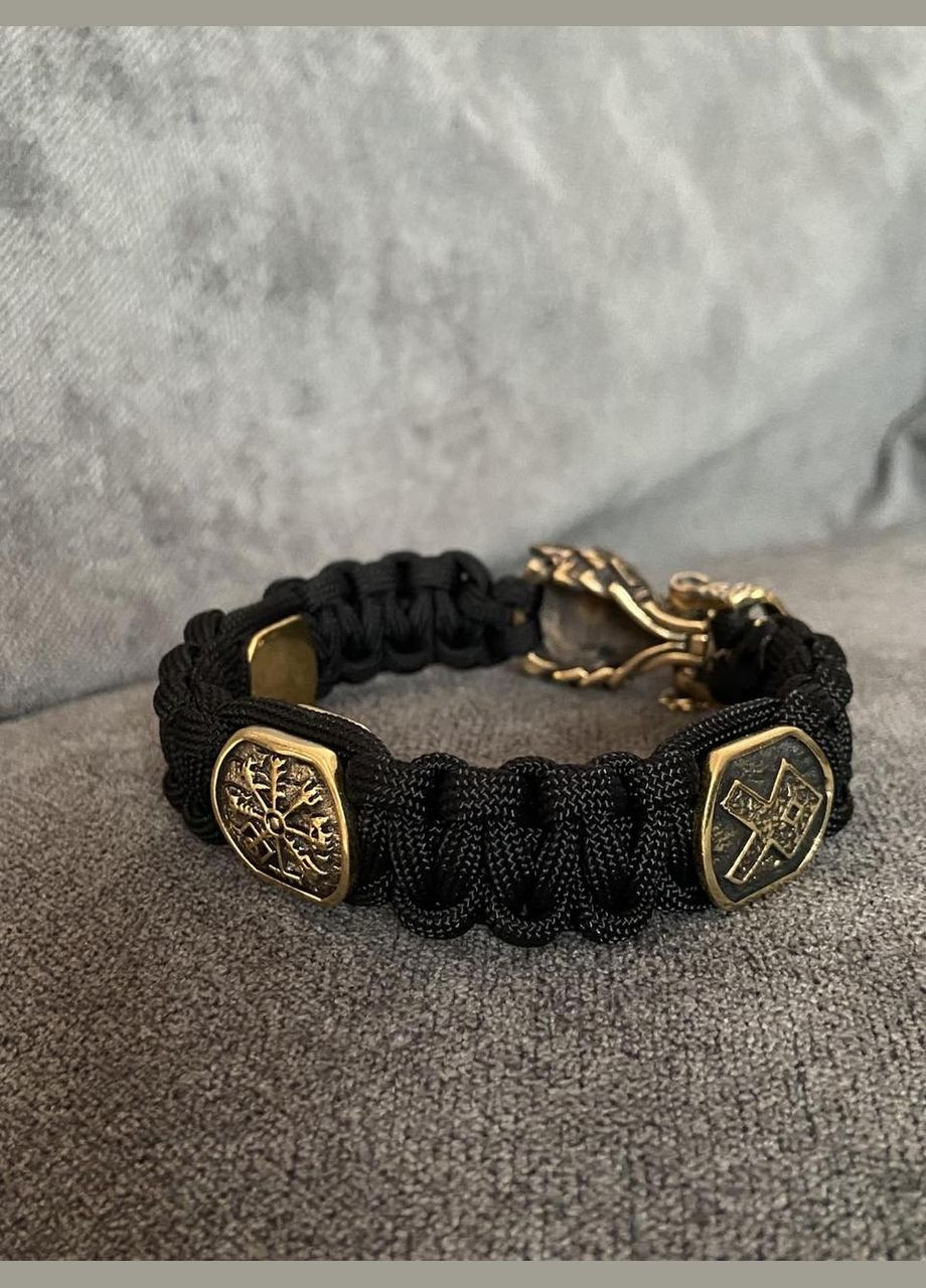 Браслет с волком и рунами плетения Кобра из паракорда латуни ручного литья под заказ + брелок в подарок No Brand (341738696)