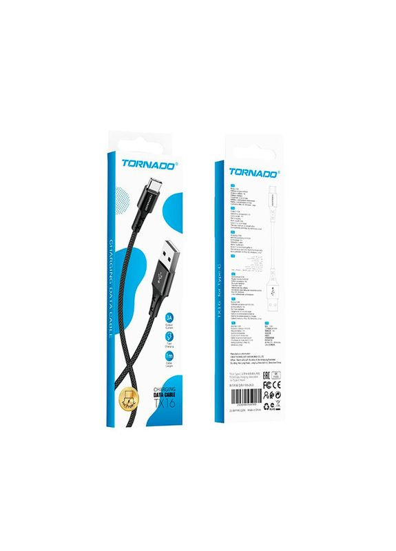 Кабель TX16 USB – Type-C (3A/1м)- черный Tornado (367602616)