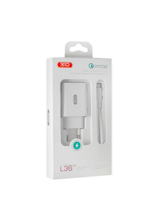 Сетевое зарядное устройство L36 адаптер 1USB/QC3.0/3А + Micro white XO (333827859)
