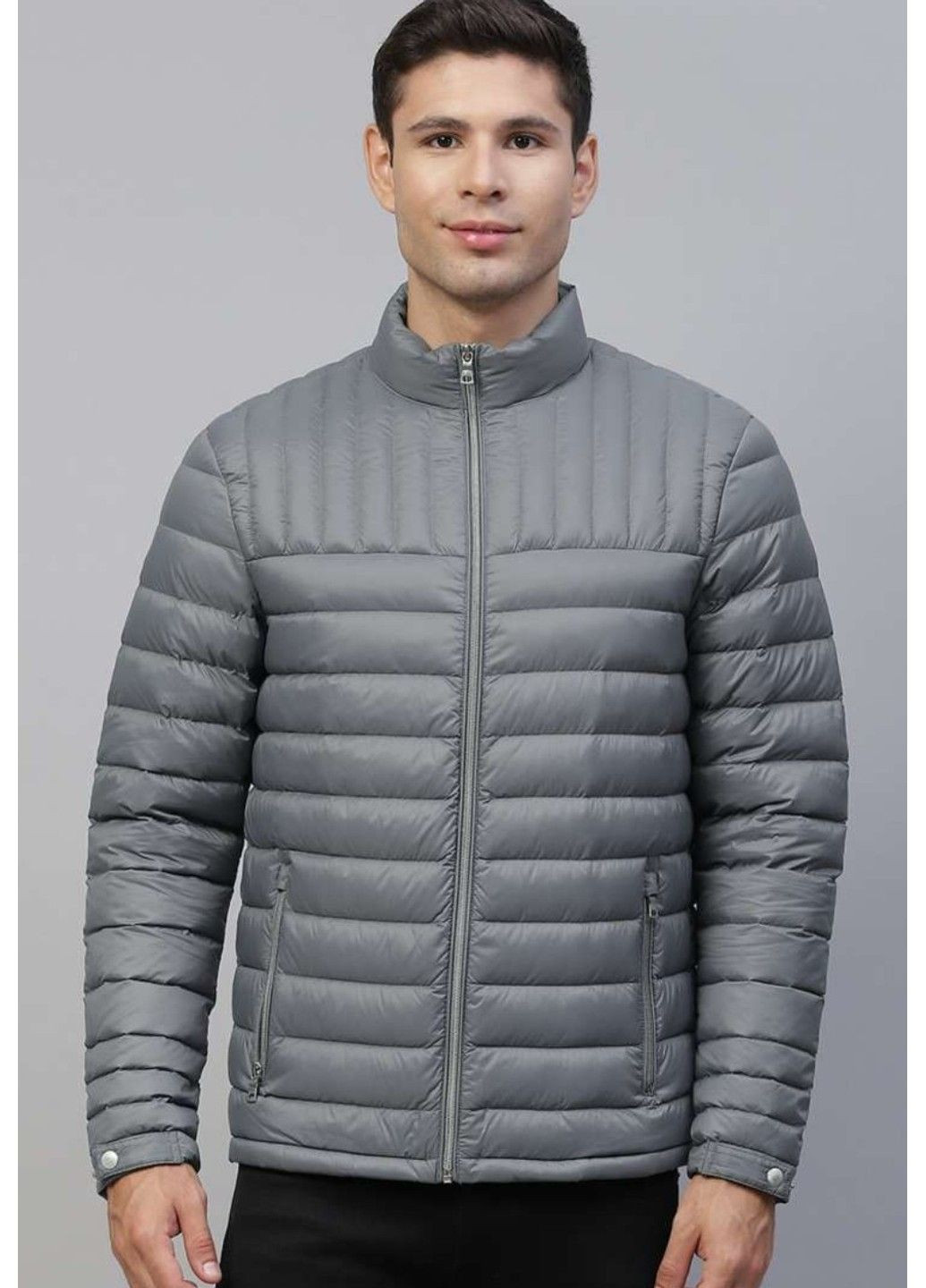 Серая демисезонная мужская стеганная пуховая куртка м&s (57771) l серая M&S