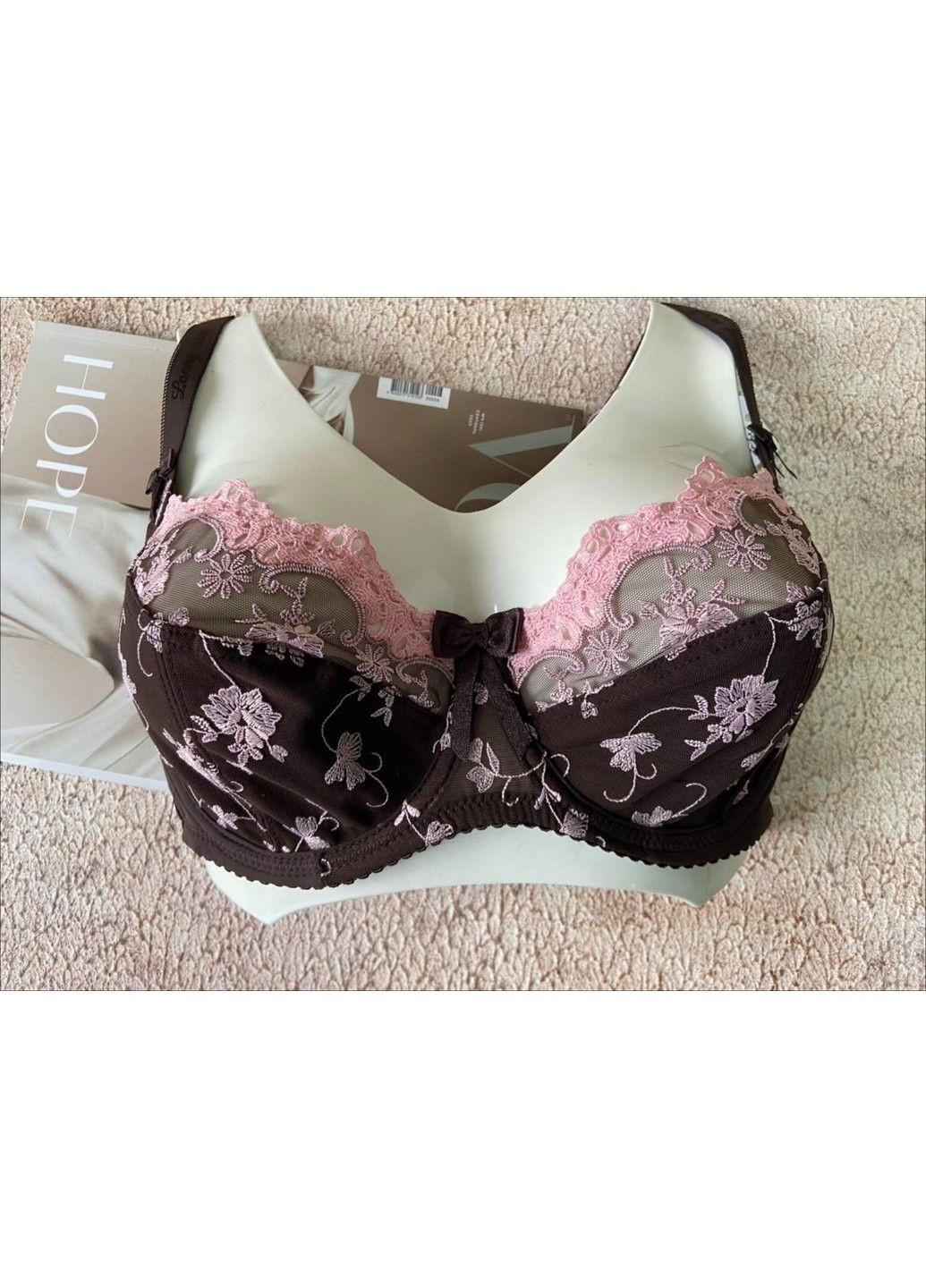 Коричневий шоколадний мереживний бюстгальтер без поролону для грудей третього розміру Lanny Mode