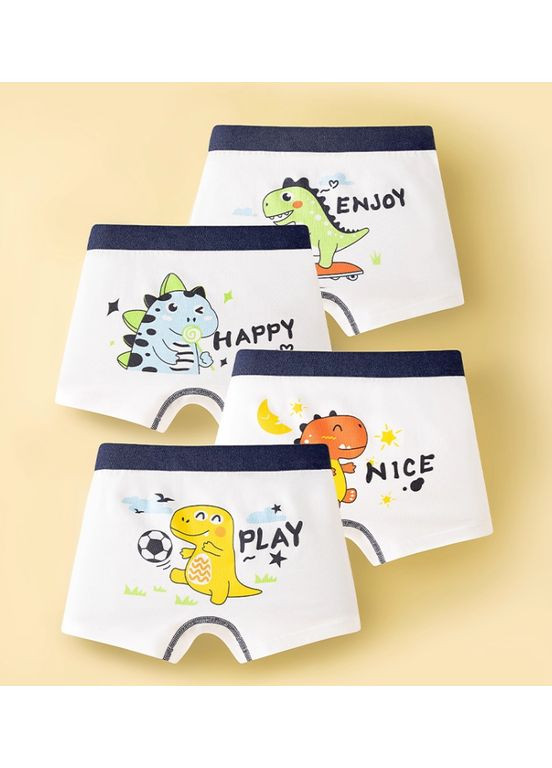 Трусики-шортики хлопковые белые с динозавриками для мальчиков (набор 4 штуки) рост 152 см No Brand (363823208)