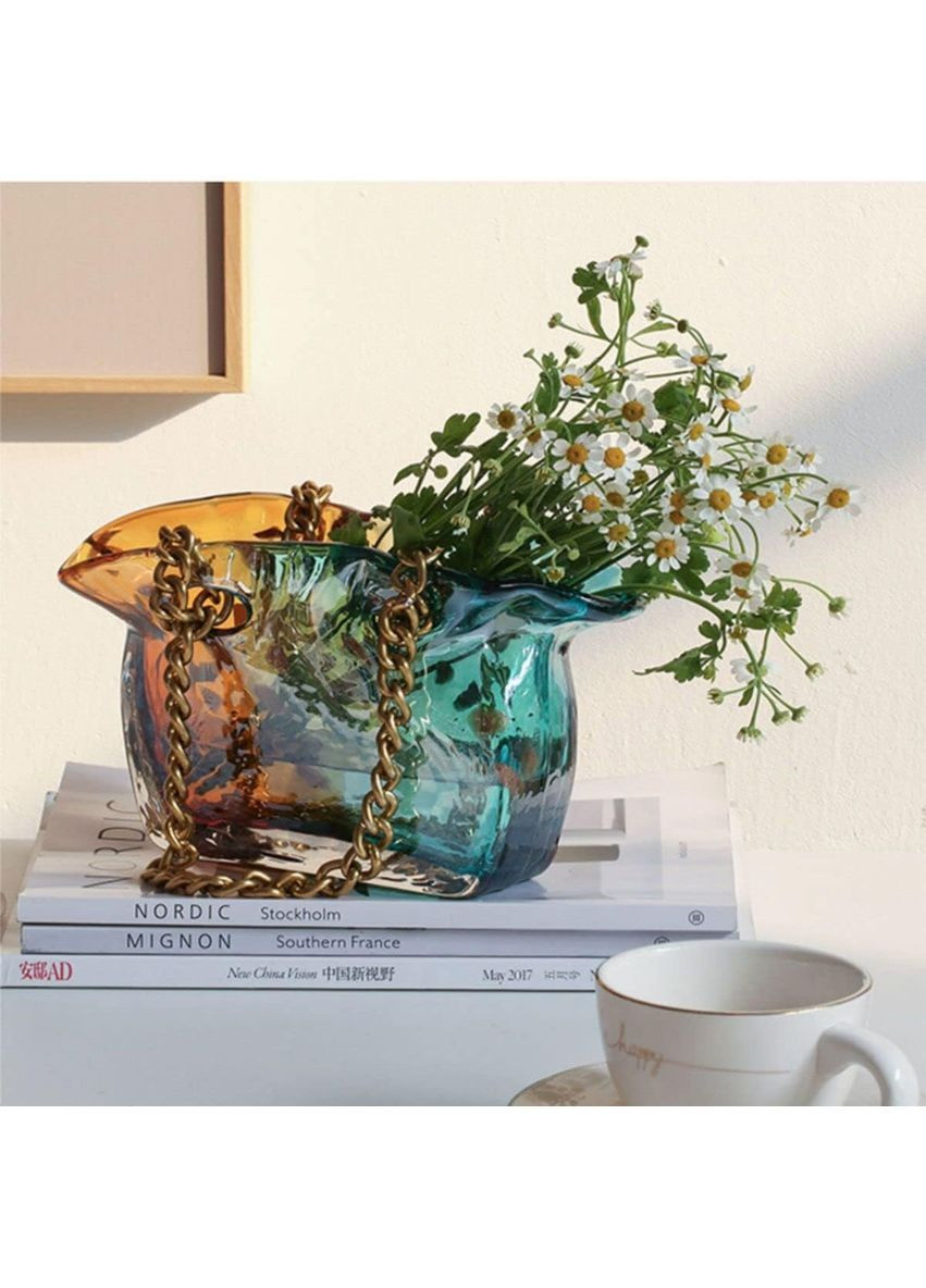 Стеклянная ваза Luxora Bag в форме сумки с ручкой-цепочкой для цветов и декора, 22×9×14 см More (369157006)