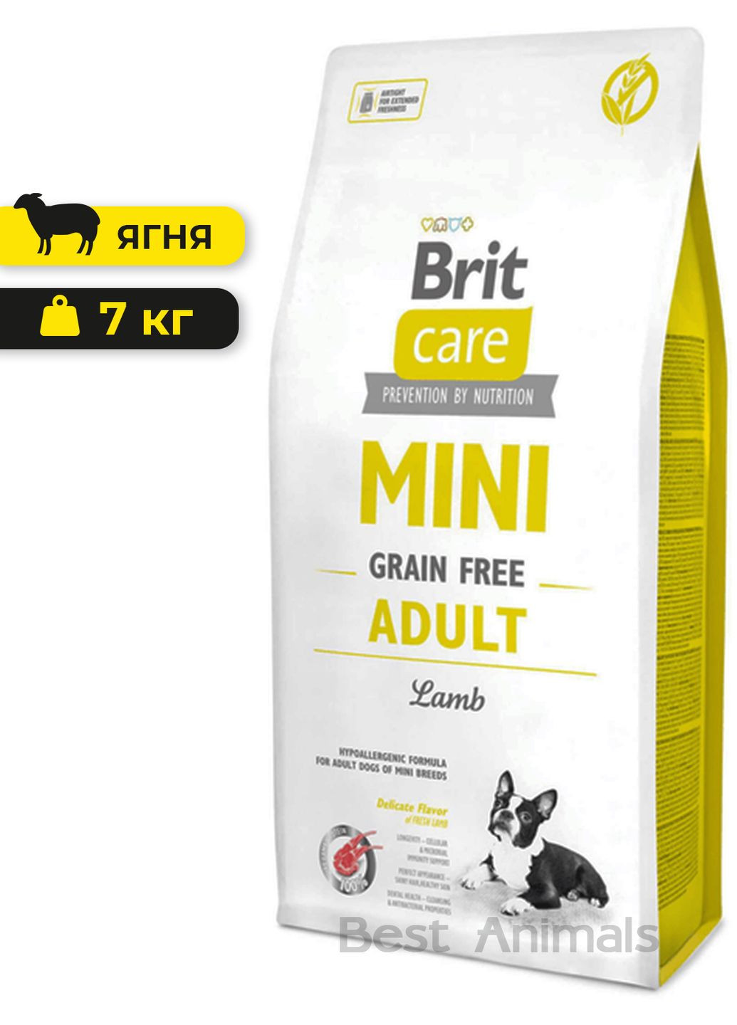 Сухий беззерновий корм з ягням Mini Adult Lamb для дорослих собак мініатюрних порід 7 кг (8595602520121) Brit Care (362702165)