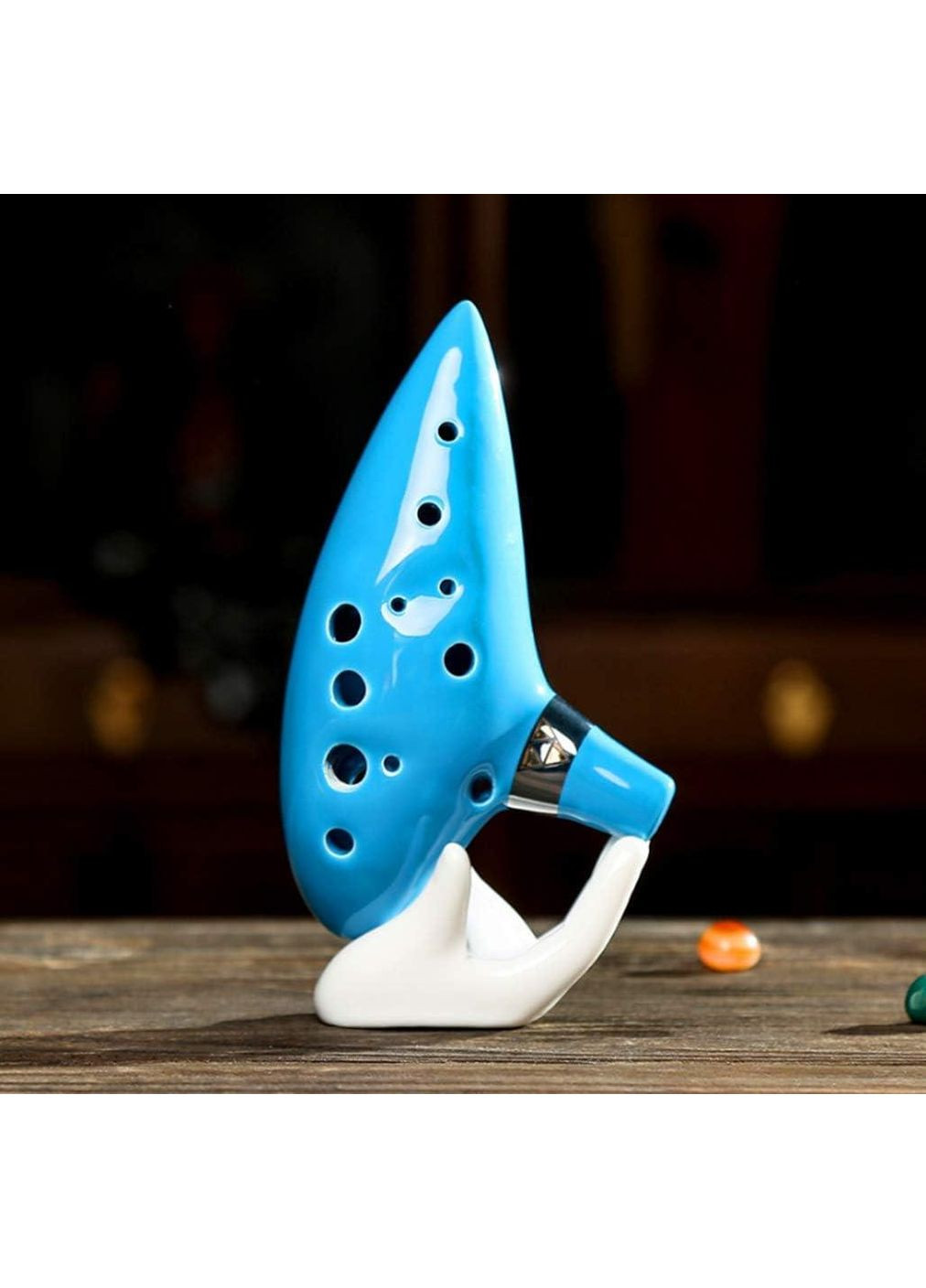 Керамічна окарина 12 отворів з чохлом і підставкою ( Блакитна) No Brand (370872807)