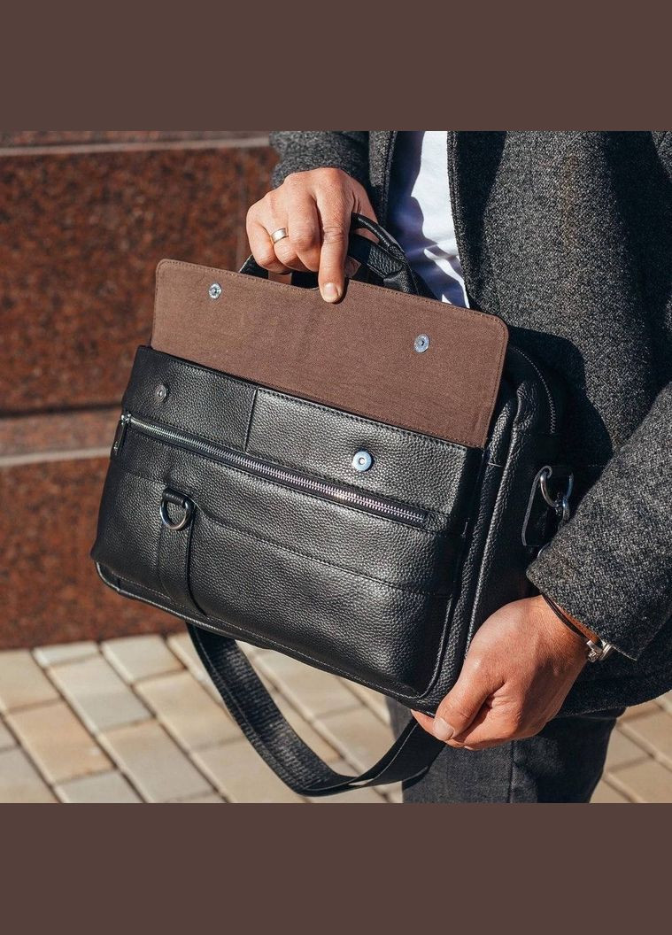 Кожаная мужская сумка-портфель для документов и ноутбука черная MK39848 Tiding Bag (359380716)