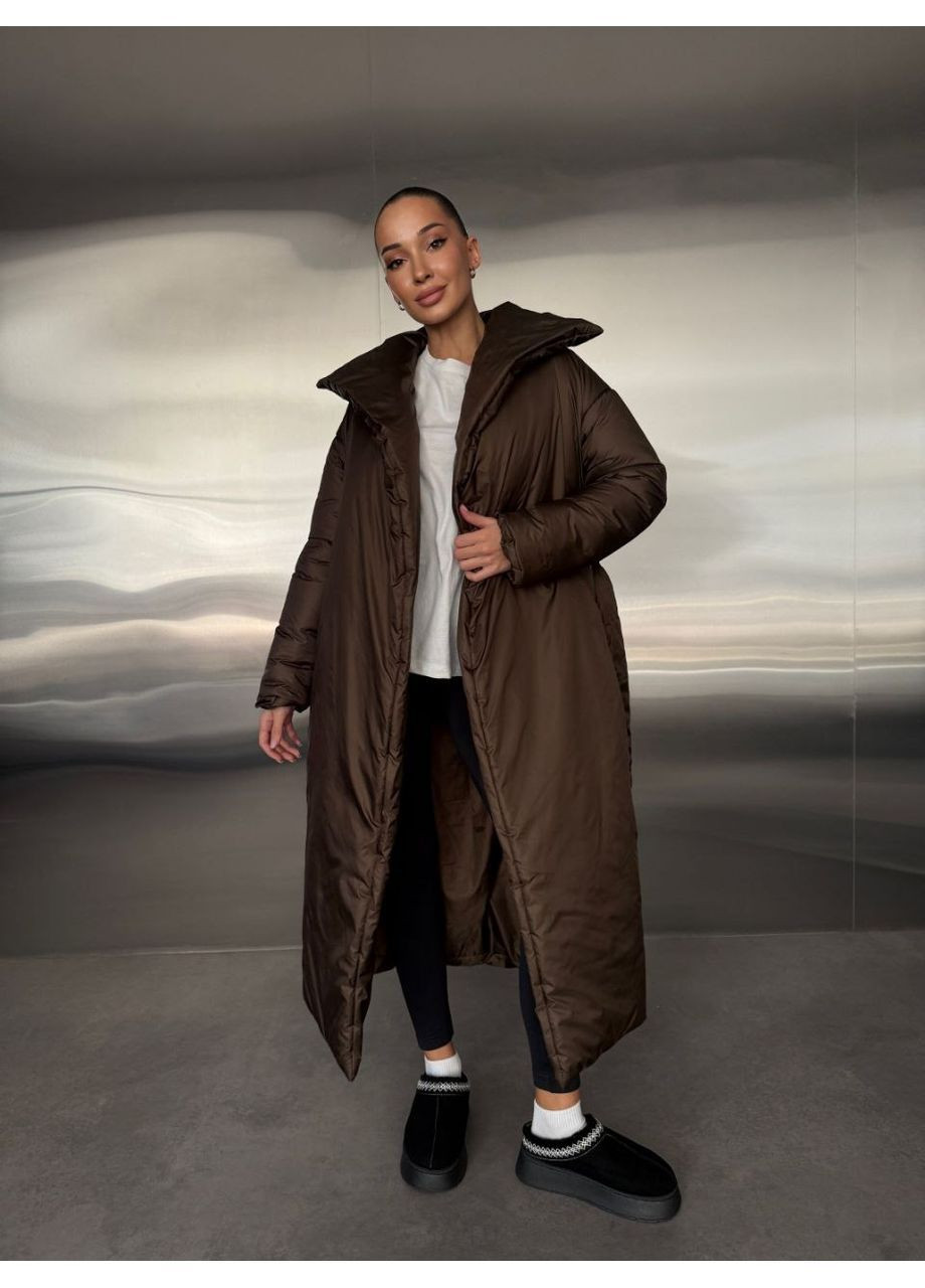Коричнева зимня подовжена куртка-ковдра, колір коричневий Fashion