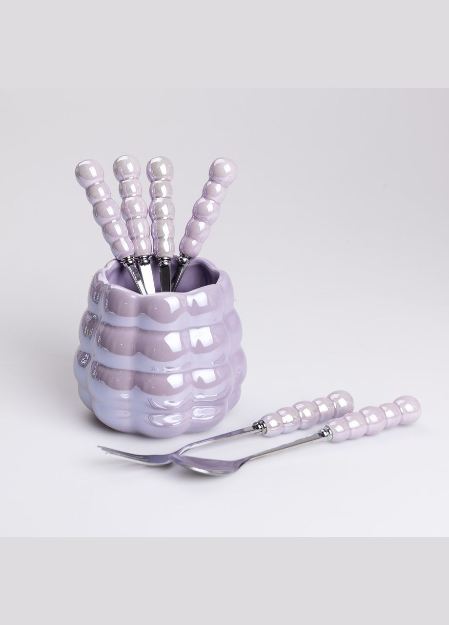 Набір десертних виделок та ложок з керамічною підставкою, фіолетовий Yiwu (325449609)