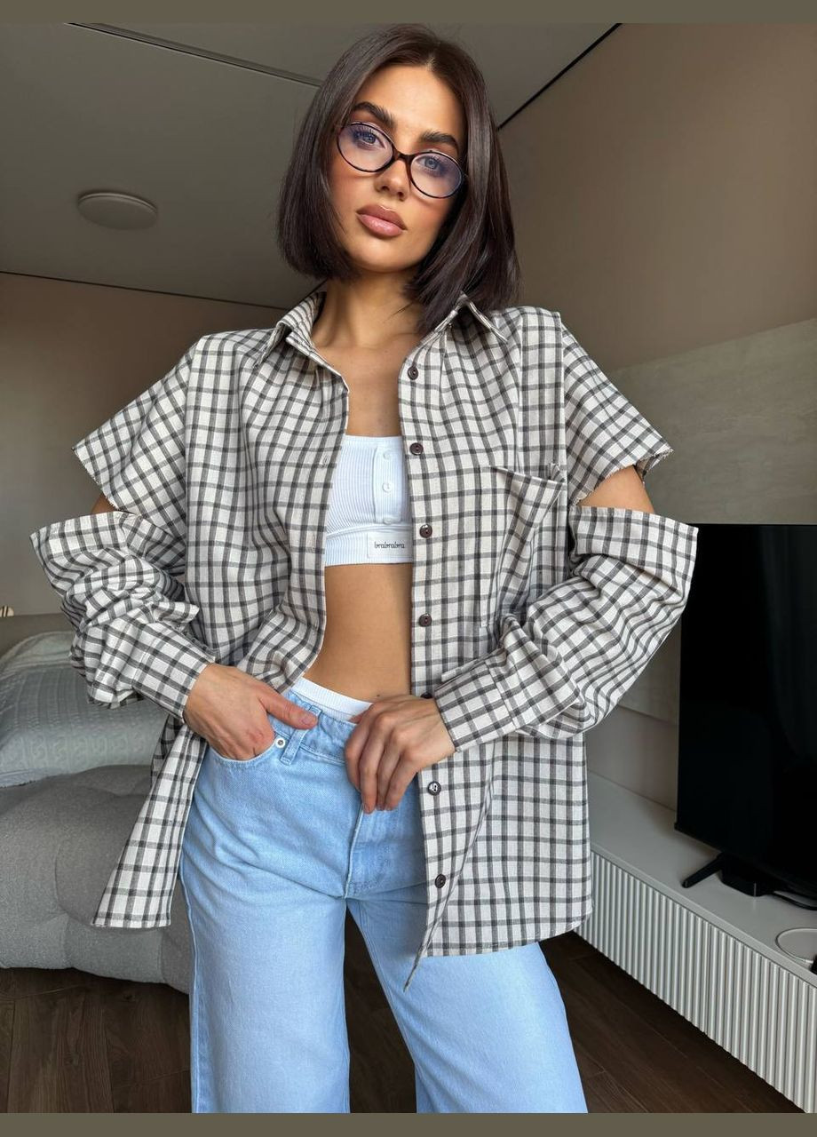 Светло-бежевая повседневный рубашка в клетку Garna с длинным рукавом