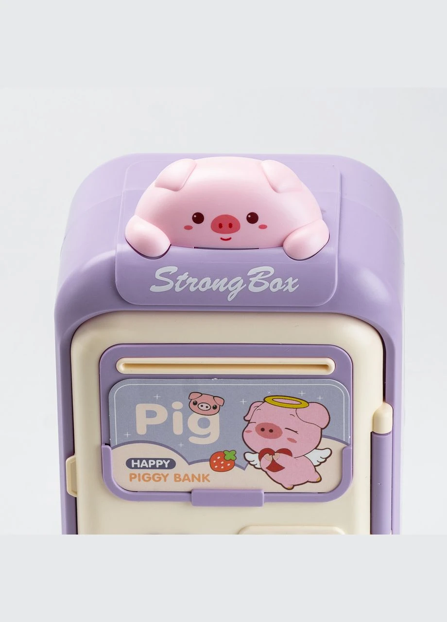 Сейфскарбничка дитяча з купюроприймачем та кодовим замком "Pig" Фіолетовий Happy Life (311216595)