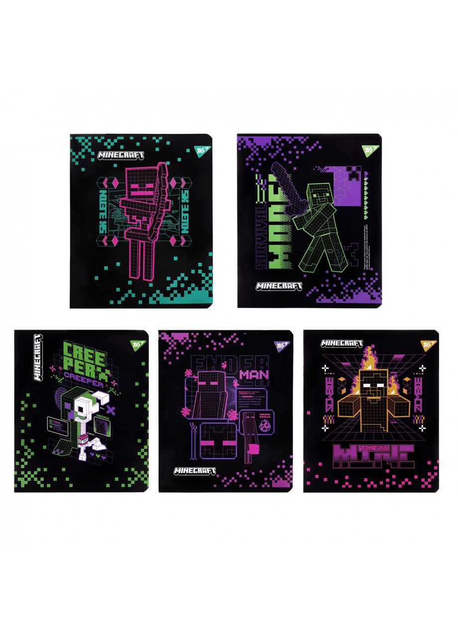 Тетрадь для школьника Minecraft. Black А5 12 листов клетка, серия премиум Yes (356678768)