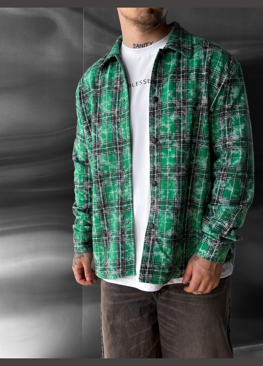 Зеленая повседневный рубашка в клетку No Brand